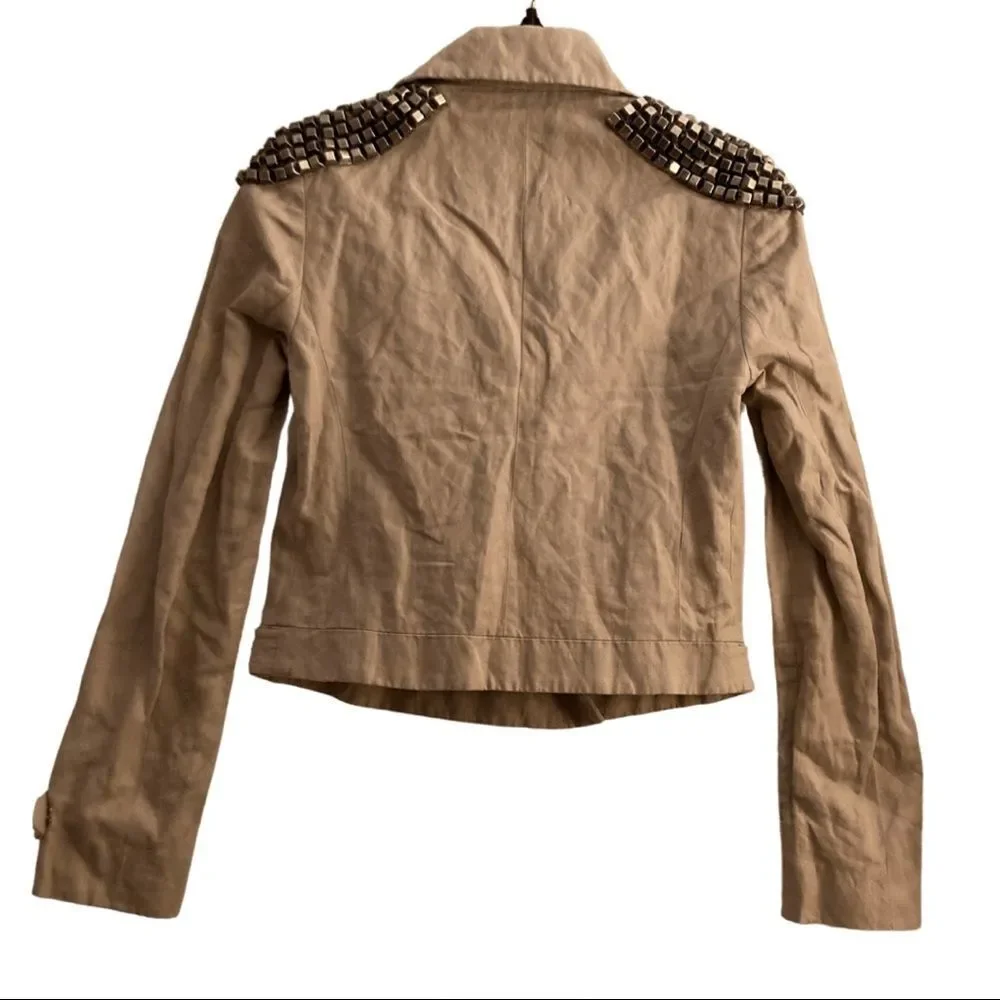 Gryphon NY Silver Studded Asymmetrical Khaki Jacket